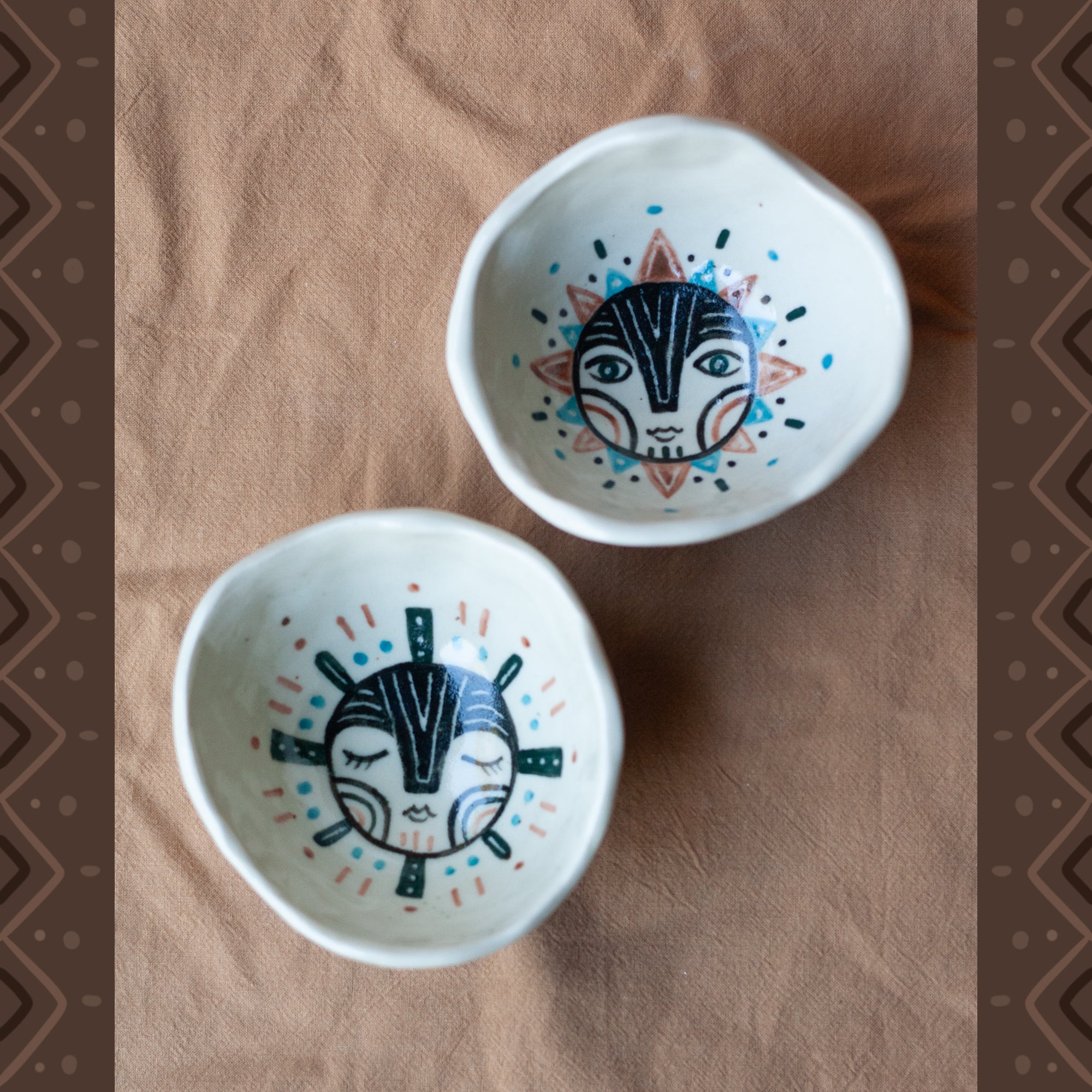 Pair of Dessert Bowls - Sun and Moon